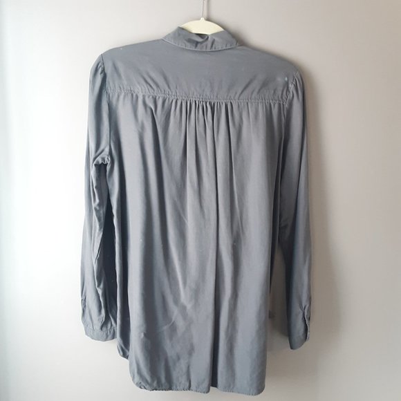 Maeve Grey Tie-Front Long-Sleeve Blouse Collar Size Medium - Picture 6 of 13